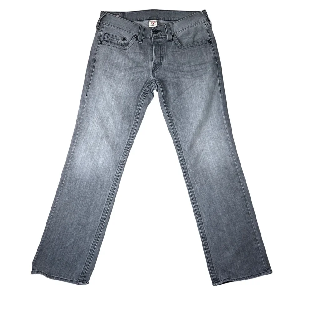 True Religion Mens Gray Straight Leg Jeans Made in USA Size 36 Faded Denim 36x32